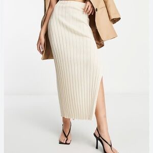 ASOS Cream Ribbed sweater knit midi Skirt pull on cotton viscose poly pull on 14